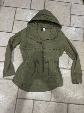 Olive Green Military Drawstring Waist Hooded Utility Jacket - Women